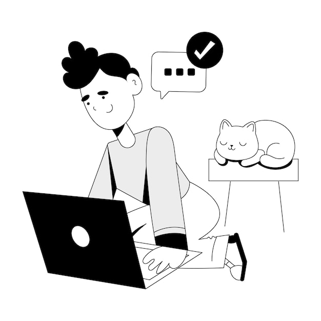 Tegneillustration af online arbejde