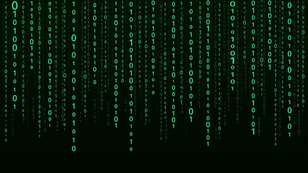 Teknikvektor binär kod Slumpmässigt fallande siffror på skärmen Hackad programvara Matrix-vetenskapsbakgrund Analys av stora data