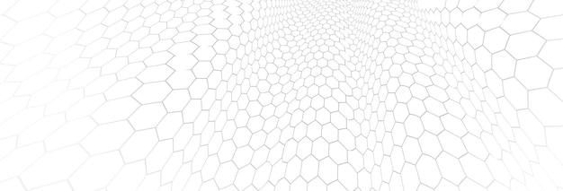 Teknisk vektor abstrakt bakgrund med hexagonnät, 3D-abstraktion av nanoteknik och vetenskap, elektronik och digital stil, trådnät dimensionellt perspektiv.