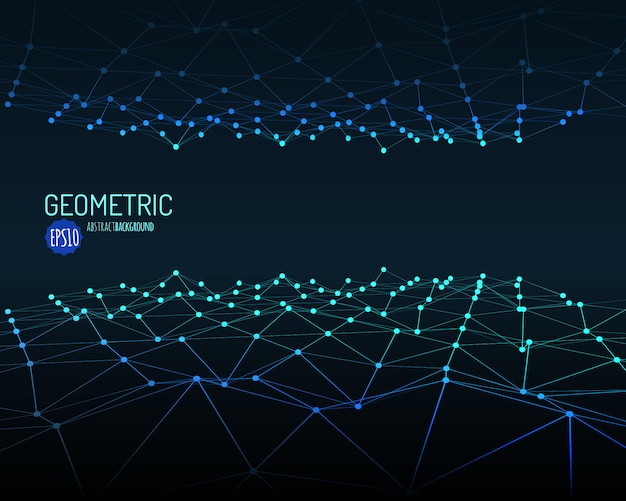 Teknologi baggrund. Wireframe polygonal landskab med forbundne linjer og prikker.