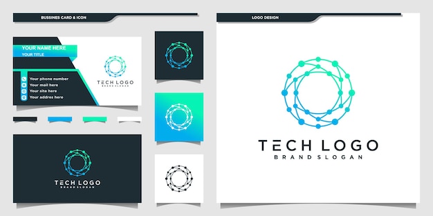 Teknologi logo design inspiration med moderne cirkel linje stil Premium Vector