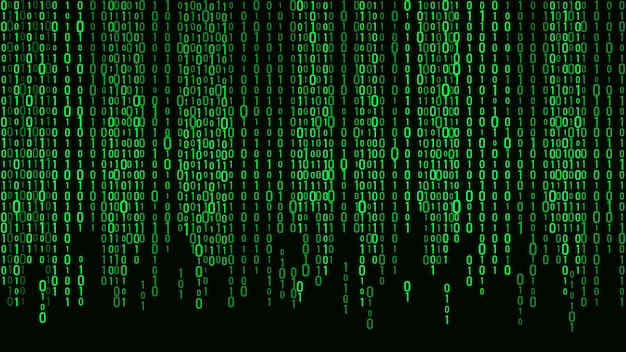 Teknologi-vektor, binær kode. Tilfældigt faldende tal på skærmen. Hacket software. Matrix-videnskabsbaggrund. Big data-analyse