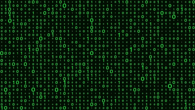 Teknologi-vektor, binær kode. Tilfældigt faldende tal på skærmen. Hacket software. Matrix-videnskabsbaggrund. Big data-analyse