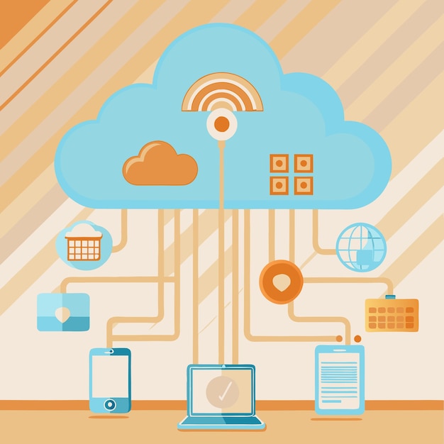 Teknologikoncept Vektorillustration Med Cloudcomputing Design Flad Stilelementer