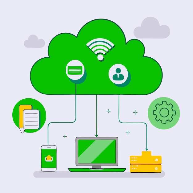 Teknologikoncept Vektorillustration Med Cloudcomputing Design Flad Stilelementer