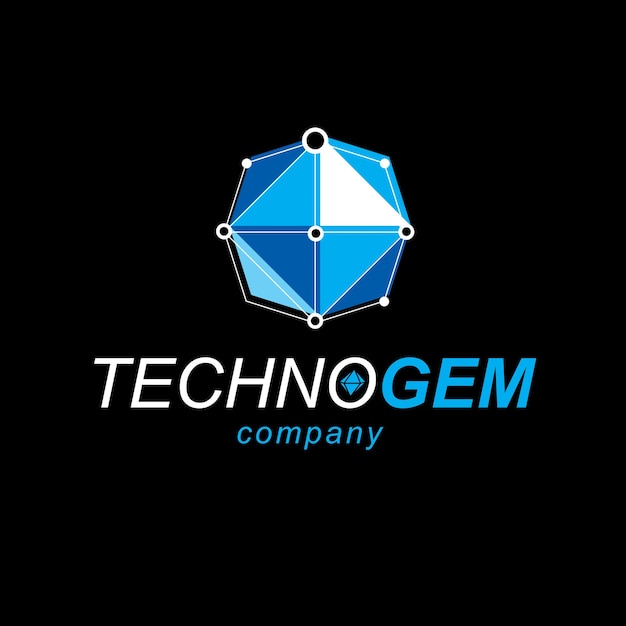 Teknoloji kurumsal logosu. Soyut geometrik 3D yüzeyli nesne, dijital bilim temalı vektör illüstrasyonu.