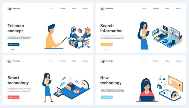 Telecom smart technology information search tiny people work with broadband internet