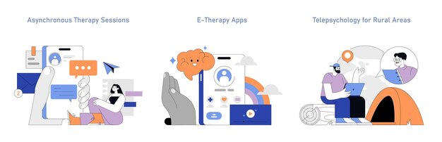 Telepsychology set digital mental health services remote therapy solutions and online counseling