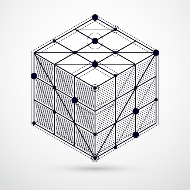 Template 3D black and white design layout for brochure , flyer , poster, advertising, cover, vector abstract modern background. Composition of cubes, hexagons, squares, rectangles and elements.