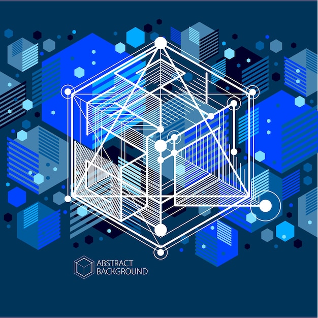 Template 3D dark blue design layout for brochure , flyer , poster, advertising, cover, vector abstract modern background. Composition of cubes, hexagons, squares, rectangles and different abstract ele