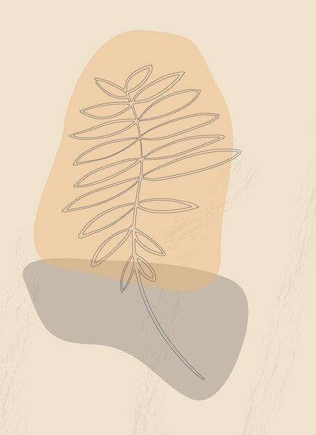 Template with an abstract composition of simple shapes Branch with leaves field grass line art