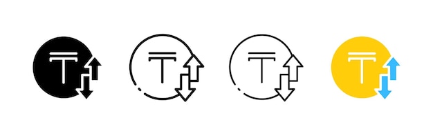 tenge coin icons different styles tenge inside a circle up and down arrows vector icons