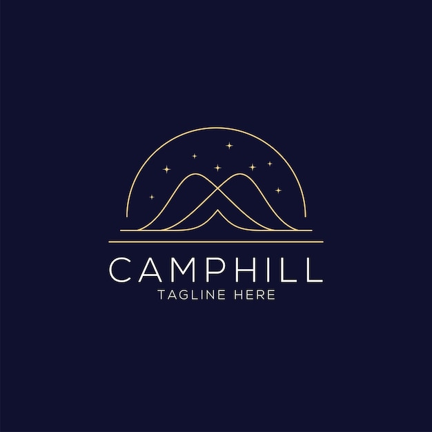 Tent and hill logo design template with line art style