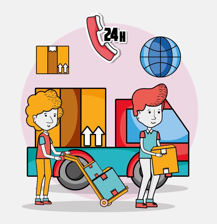 Vektör teslimat ve kurye karikatürleri