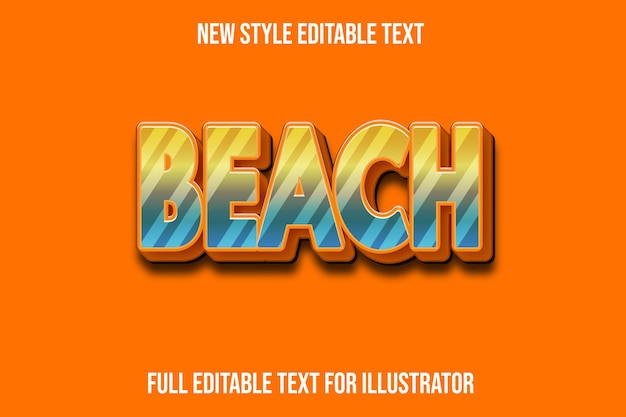 Text effect 3d beach in yellow and dark orange gradient