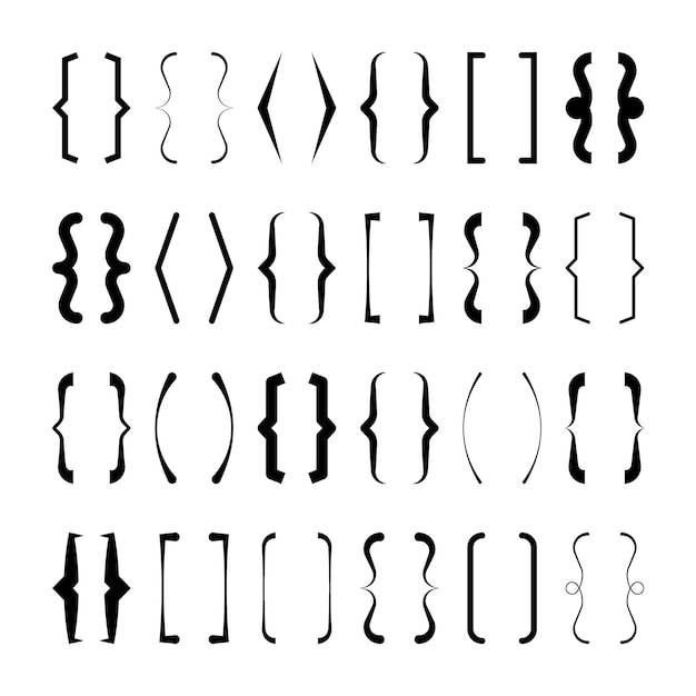 Textparenteser samling svart citattecken ruta lockig kvadrat och hörna parenteser vintage typografisk symbol kalligrafisk citatram klotter bokstäver element vektor illustration