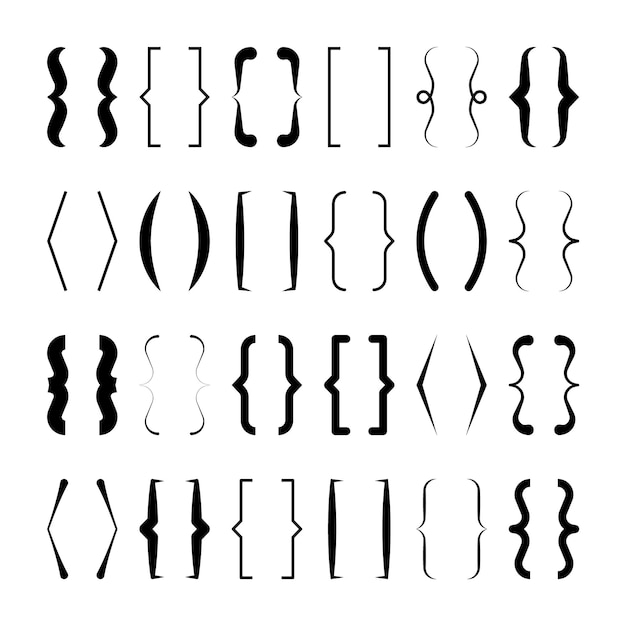 Textparenteser samling svart citattecken ruta lockig kvadrat och hörna parenteser vintage typografisk symbol kalligrafisk citatram klotter bokstäver element vektor illustration