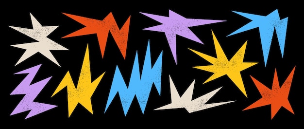 Textured colorful sharp irregular shapes on dark background Abstract bright geometric edgy elements