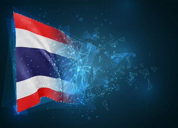 Thailand,  flag, virtual abstract 3D object from triangular polygons on a blue background
