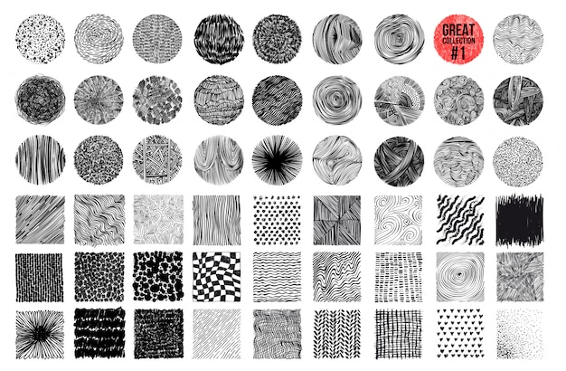 The art collection of circles, brush, wavy lines