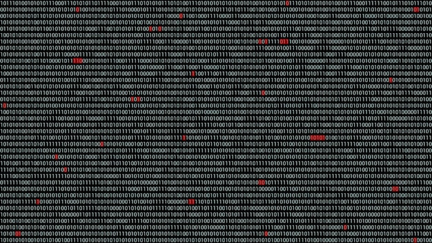 The background is made up of binary code with zeros and ones