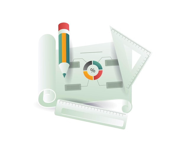 the concept of creating an analytical pie chart image on paper