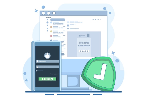 The concept of logging into a website or application using two steps or Twostep authentication