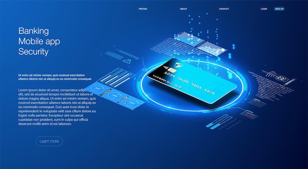 the credit card is isometric. the concept of the protective functions of the map. can use for web banner. secure payment, payment protection concepts. credit card with lock. vector illustration