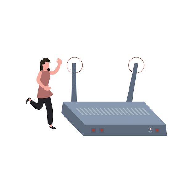The girl is using the modem