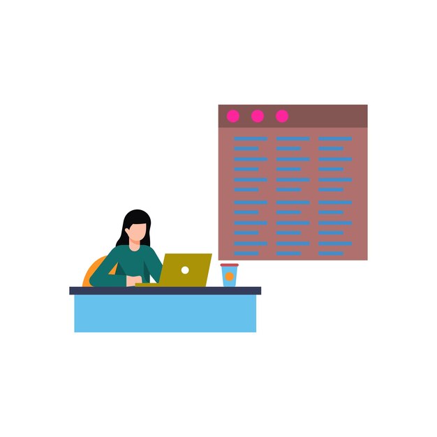 The girl is working from home