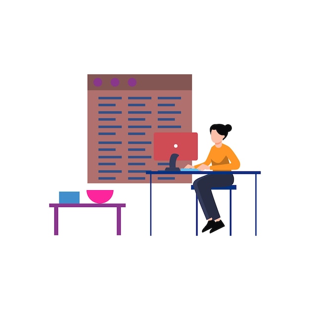 The girl is working on web page programming
