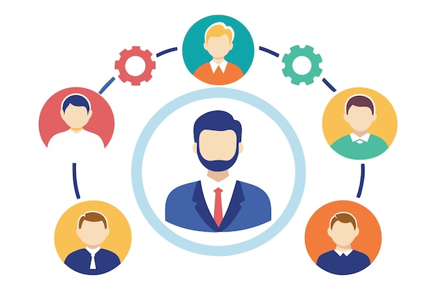 the leader employees on circles business icons team cooperation concept business vector