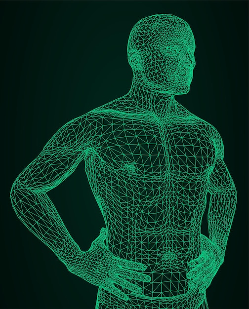 the man is bending his hands on his belt. the person of the athletic constitution expects or is relaxed. vector illustration of a black lines on a white background.