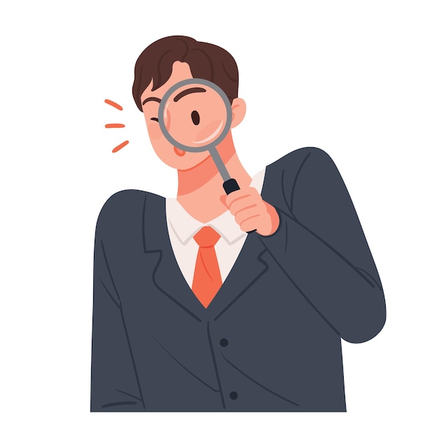 The man observes with a magnifying glass Business concept illustration