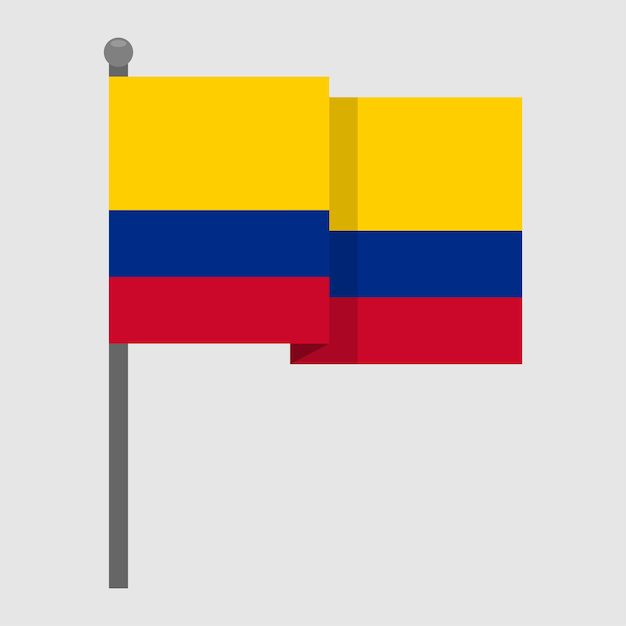 The national flag of Colombia waving on a gray flagpole