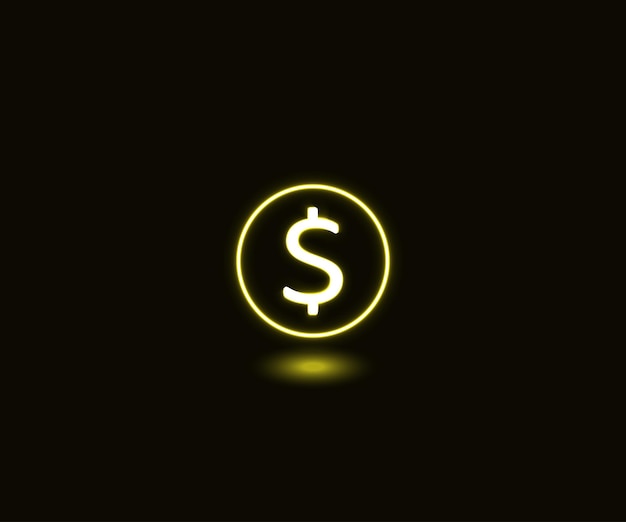 the neon dollar is glowing in the dark.