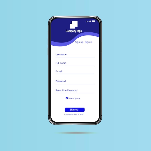 the newest smartphone with blue background and mock up email