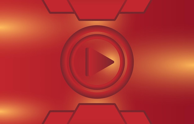 the play button is isolated on a red orange gradient background round play media button