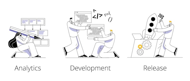 the team of characters develops a scheme of interaction, programs and launches a mobile application