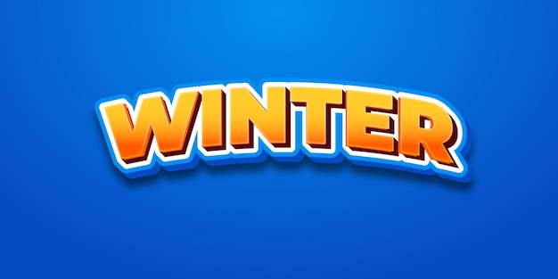 the word winter is on a blue screen 3d editable text effect style