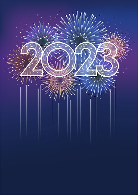 the year 2023 logo and fireworks with text space. vector illustration celebrating the new year