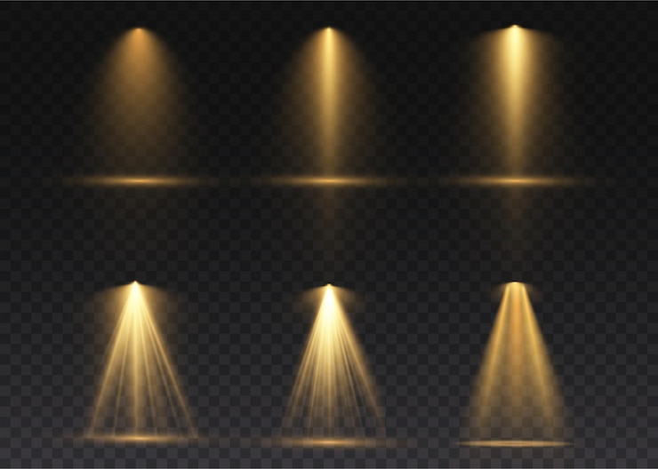Vektör the yellow spotlight shines on the stage. light exclusive use lens flash light effect. abstract light from a lamp or spotlight. lighted scene. podium under the spotlight. 