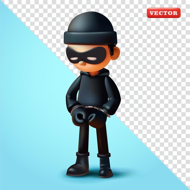 Thief in handcuffs 3d vector Perfect for security
