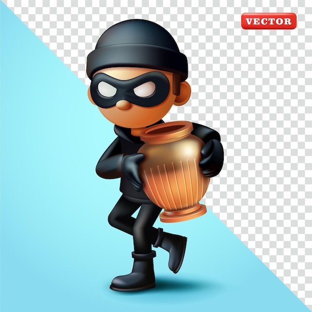 Thief steals luxury gold jar 3d vector Perfect for security