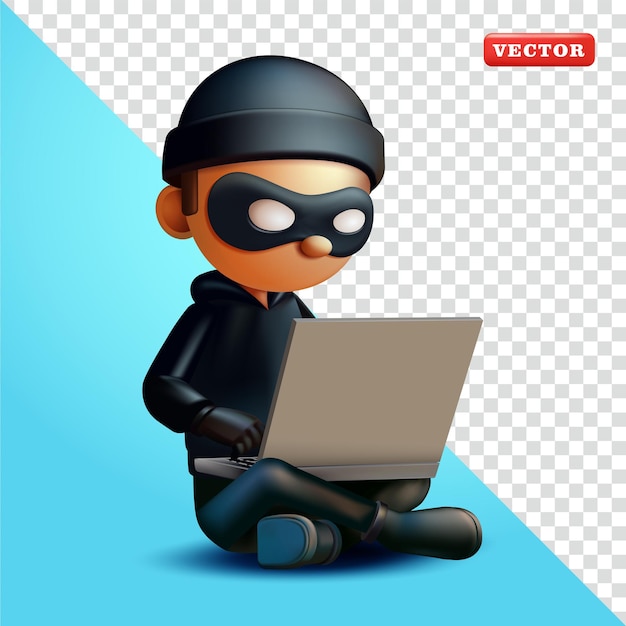 Thief using laptop 3d vector Suitable for security