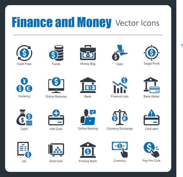 This is a collection of 20 beautiful handcrafted pixel perfect Finance and Money vector icons
