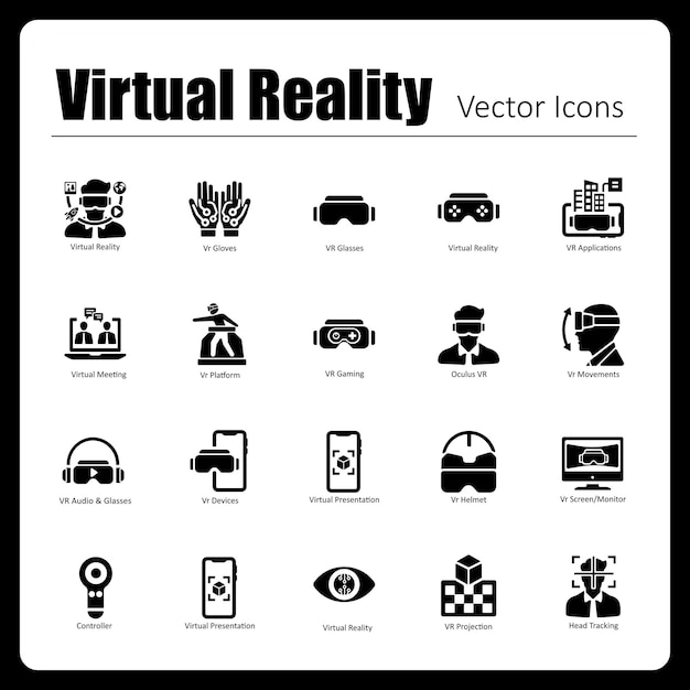 This is a collection of 20 beautiful handcrafted pixel perfect Virtual Reality vector icons