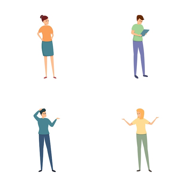 Thoughtful people icons set cartoon vector Man and woman making decision