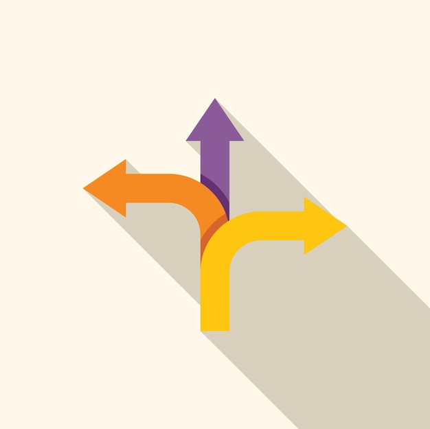 Three arrows pointing in different directions with long shadow