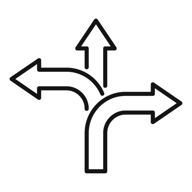 Three arrows pointing in different directions with one going straight up